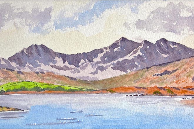 Snowdon watercolour painting, Landscape and mountain art