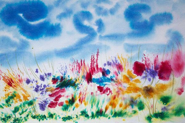 Original Brusho Painting of Flowers of The Hebridean Machair