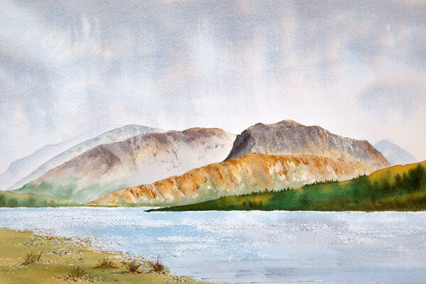 Ben Nevis clouds across Loch Eil, original watercolour painting