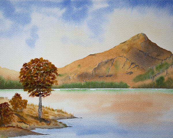Original watercolour painting of Llyn Gwynant and Yr Aran, Snowdonia