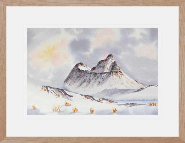 Suilven in winter, original watercolour painting of Scotland fro sale