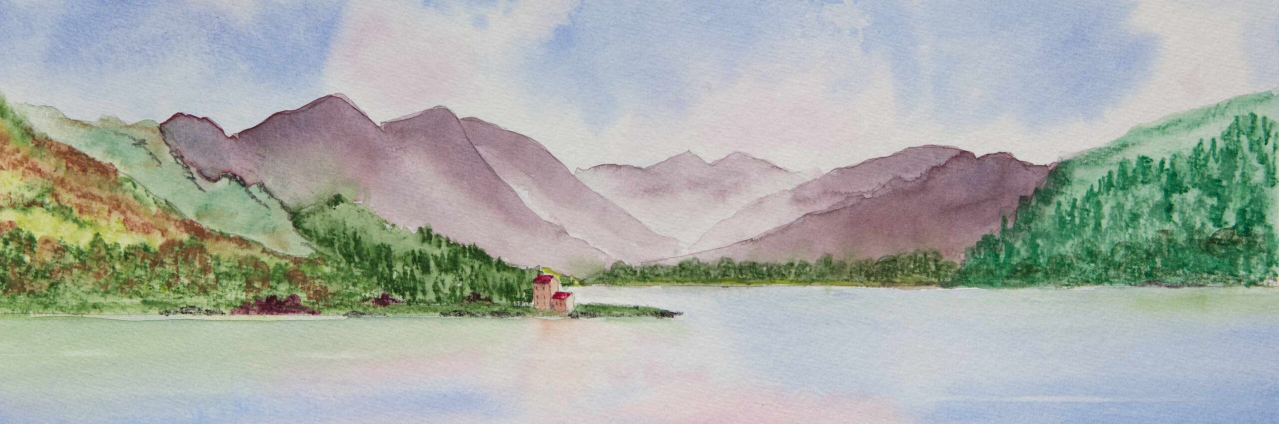 Original Painting of The Five Sisters of Kintail from Loch Duich