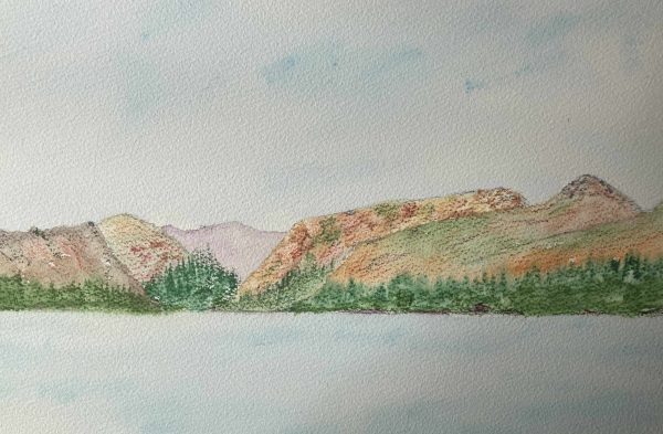 Looking into the Jaws of Borrowdale, Lake District watercolour sketch for sale