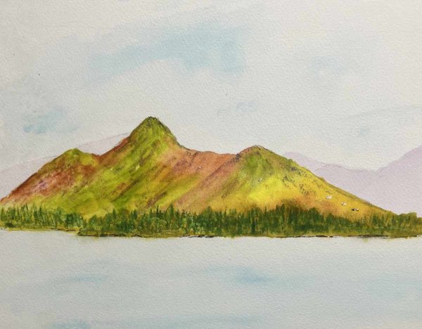 Catbells across Derwentwater, Lake District watercolour sketch for sale