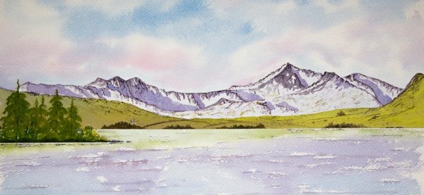 Yr Wyddfa original watercolour painting for sale, Snowdon Horseshoe