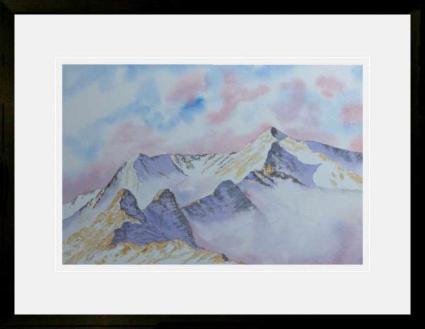 Crib Goch Ridge, in winter Eryri watercolour painting