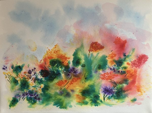Summer in the Scottish Highlands, a floral interpretation made using Brusho for sale