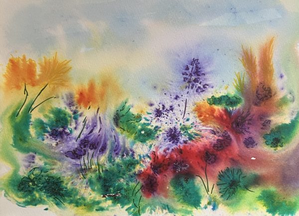 Original Brusho abstract wall art for sale Summer on the Machair