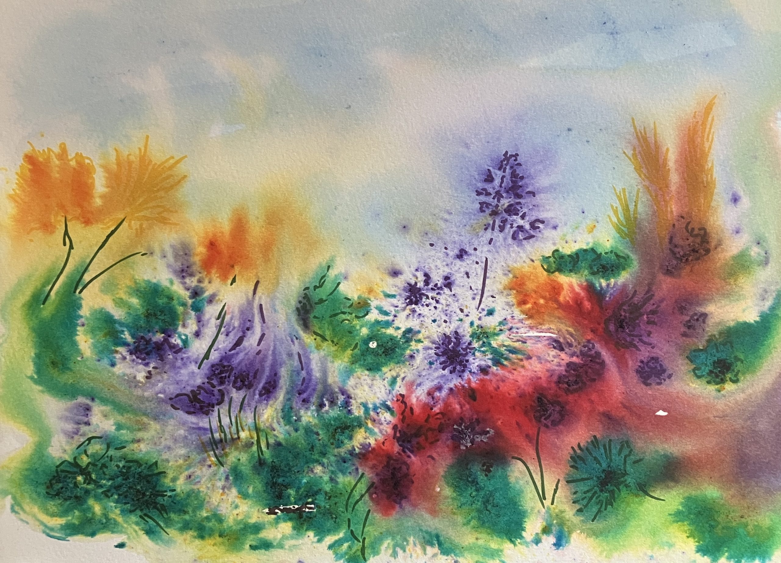 Original Brusho abstract wall art for sale Summer on the Machair
