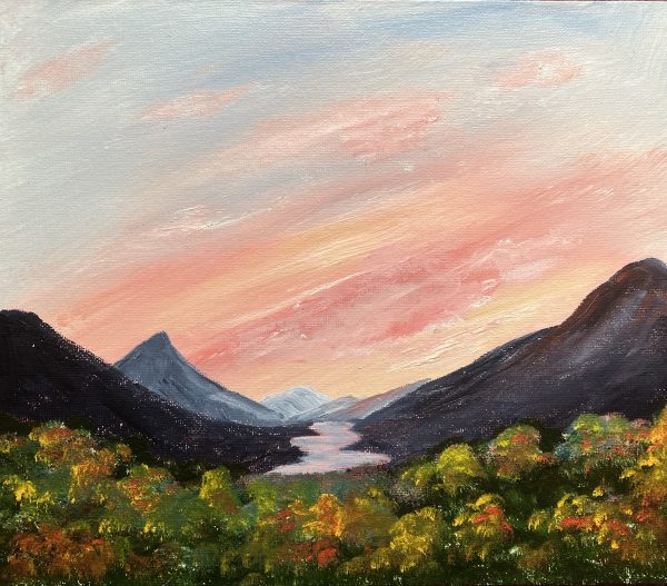 Glencoe Sunset original oil painting, unframed Scottish Highlands Art